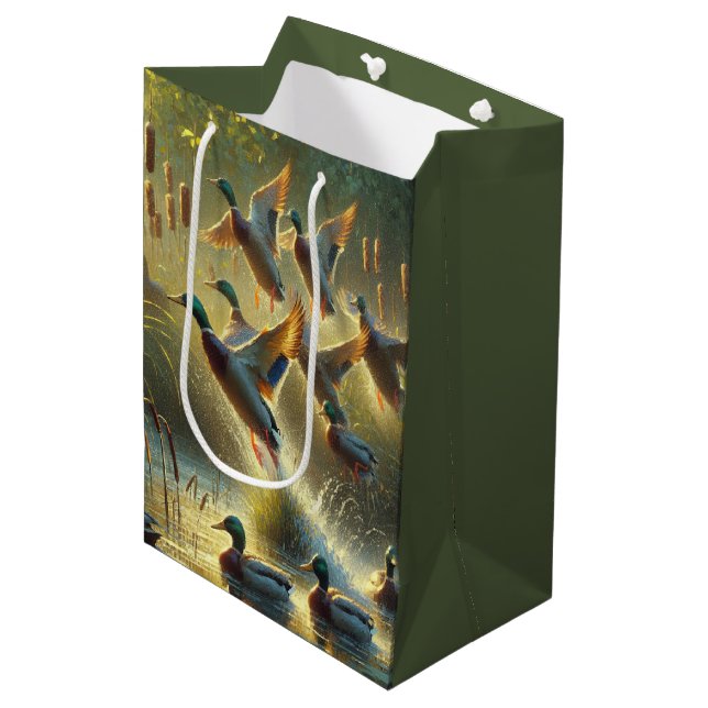 Mallard Ducks And Cattails Birthday Medium Gift Bag (Front Angled)