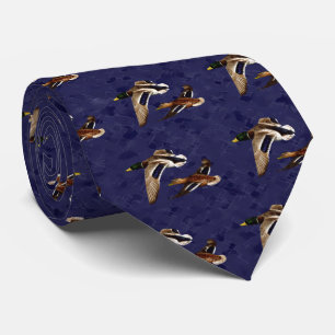 Mallard Ducks Flying Navy Blue Tie