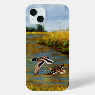 Mallard Ducks Flying Over Pond iPhone 15 Mini Case