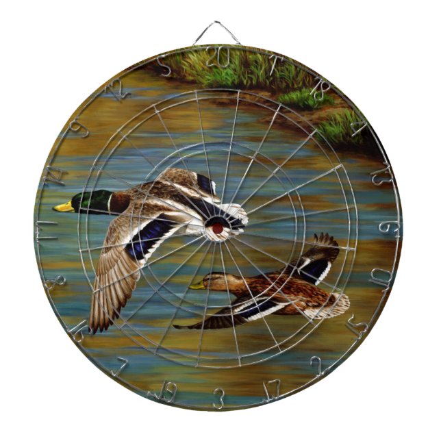 Mallard Ducks Flying Over Pond Dartboard (Front)