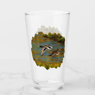 Mallard Ducks Flying Over Pond Glass