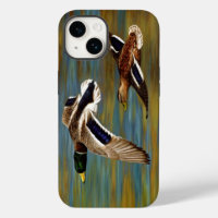 Mallard Ducks Flying Over Pond
