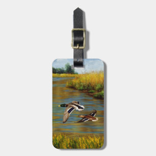 Mallard Ducks Flying Over Pond Luggage Tag