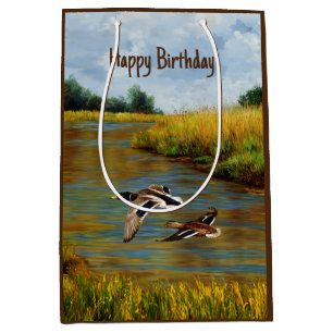 Mallard Ducks Flying Over Pond Medium Gift Bag