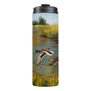 Mallard Ducks Flying Over Pond Thermal Tumbler