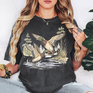 Mallard Ducks Flying Over Water Nature Design T-Shirt