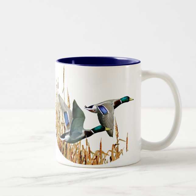 MALLARD DUCKS FLYING Two-Tone COFFEE MUG (Right)