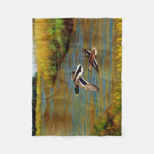 Mallard Ducks in Flight Teal Fleece Blanket