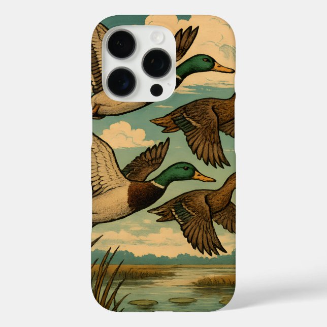 Mallard Ducks in Flight Wildlife Art Case-Mate iPhone Case (Back)