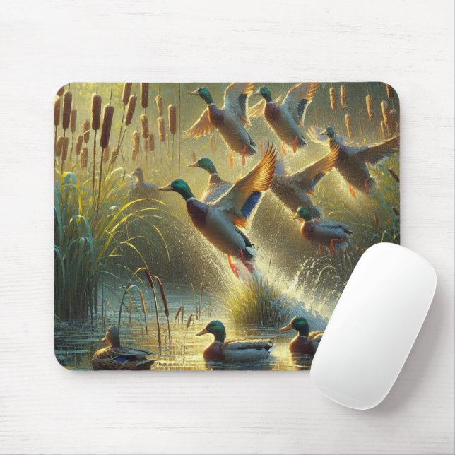 Mallard Ducks In Sunlit Pond Mouse Pad (With Mouse)