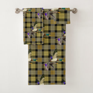 Mallard Ducks On Hunters Plaid Bath Towel Set