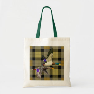 Mallard Ducks On Plaid Tote Bag