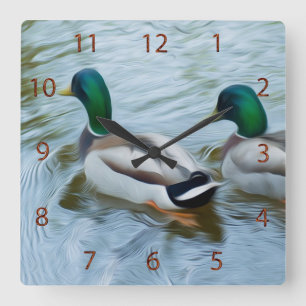 Mallard Ducks Square Wall Clock