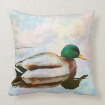 Mallard Ducks Watercolor Throw Pillow