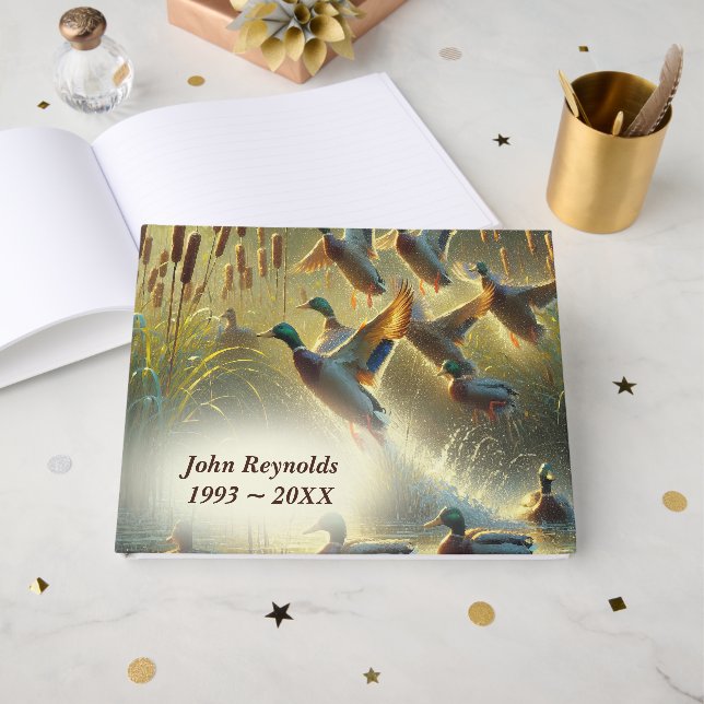 Mallard Ducks With Cattails Memorial Service Guest Book (Front Open)