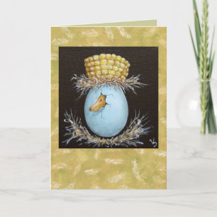 mallard egg with corn cob hat card