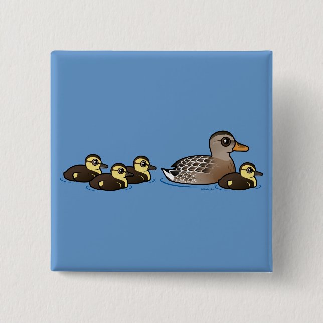 Mallard & four ducklings 15 cm square badge (Front)