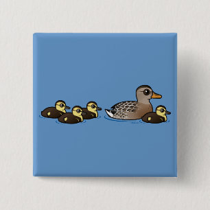 Mallard & four ducklings 15 cm square badge