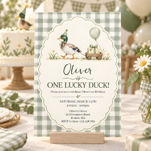 Mallard Lucky Duck Gingham Birthday Invitation