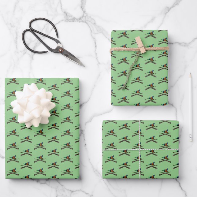 Mallard Shotgun Duck Hunting Pattern Green Wrapping Paper Sheet (Front)