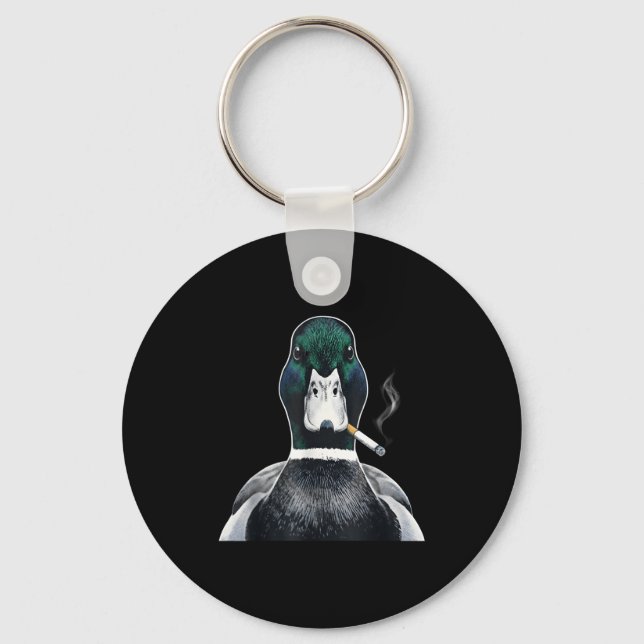 Mallard smoking cigarette meme funny mallard duck key ring (Front)