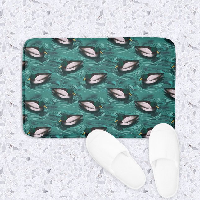 Mallards Swimming in the Water Pattern Bath Mat (Mallards in the water pattern)