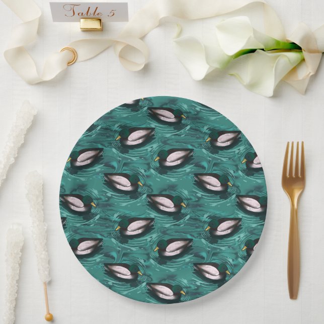 Mallards Swimming in the Water Pattern Paper Plate (Wedding)