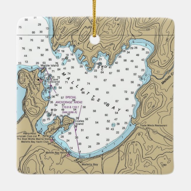 Malletts Bay VT Nautical Chart Ceramic Ornament (Back)