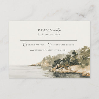 Mallorca Cove Pine Watercolor Wedding RSVP Card
