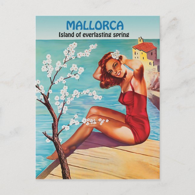 Mallorca, everlasting spring, girl on the coast postcard (Front)