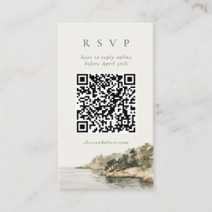 Mallorca Pine Watercolor QR Code Wedding RSVP Card