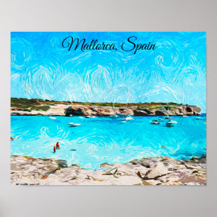 Mallorca Spain Balearic Island Watercolor Paint Poster