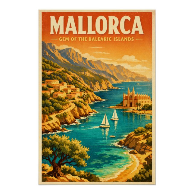Mallorca, Spain, in a classic retro  Poster (Front)