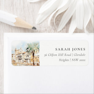 Mallorca Spain Watercolor Landscape Address Return Address Label