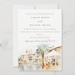 Mallorca Spain Watercolor Landscape Couples Shower Invitation