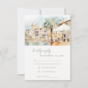 Mallorca Spain Watercolor Landscape Wedding RSVP Card
