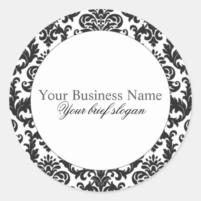 Mallory #1 Chic Black Damask Round Sticker (Front)