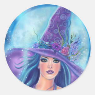 Mallory Halloween witch art by Renee Lavoie Classic Round Sticker
