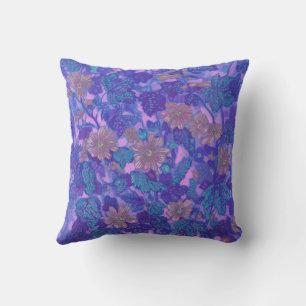 Mallow Bloom, Malva Flowers Floral Painting Purple Cushion