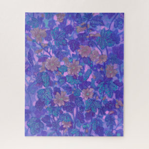 Mallow Bloom, Malva Flowers Floral Painting Purple Jigsaw Puzzle