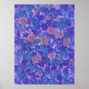 Mallow Bloom, Malva Flowers Floral Painting Purple Poster