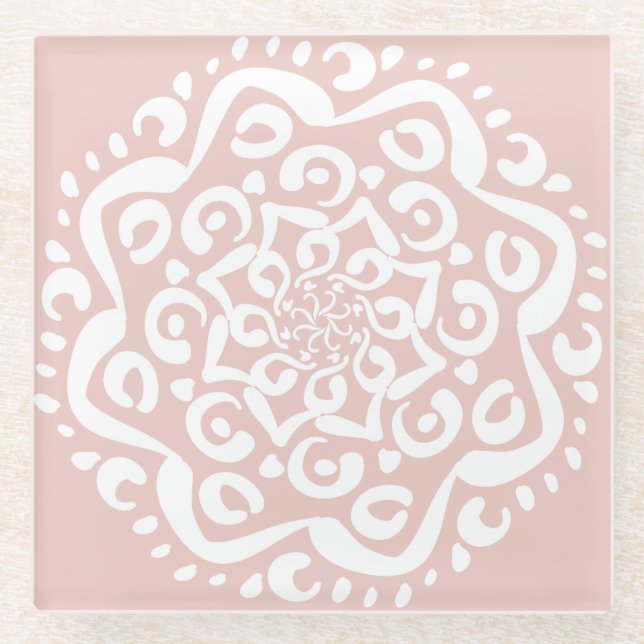 Mallow Mandala Glass Coaster (Front)