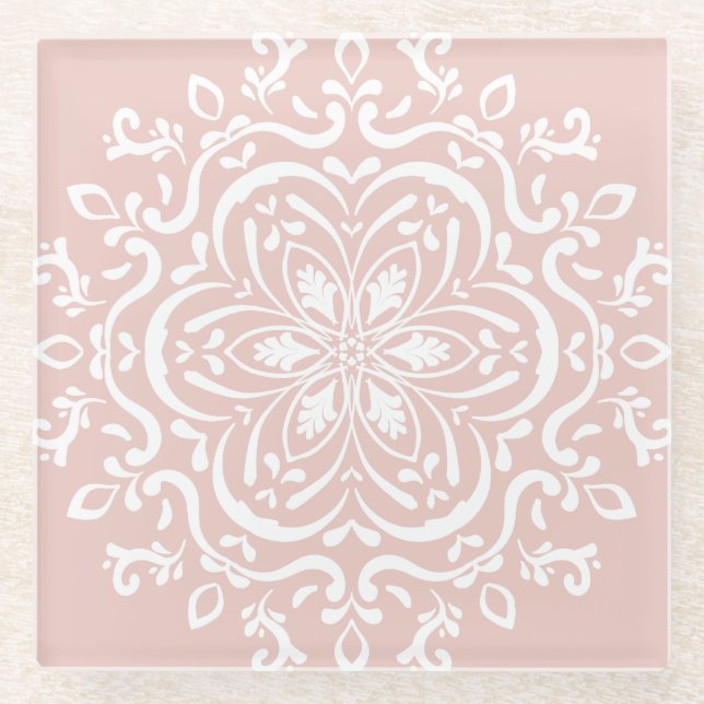 Mallow Mandala Glass Coaster (Front)