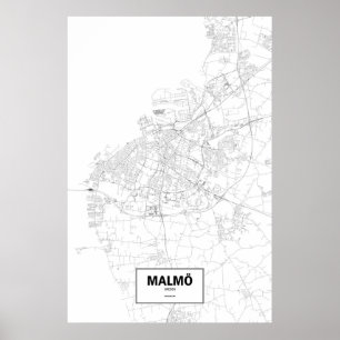 Malmö, Sweden (black on white) Poster