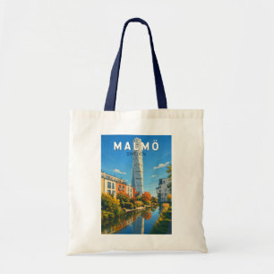Malmo Sweden Illustration Travel Art Vintage Tote Bag