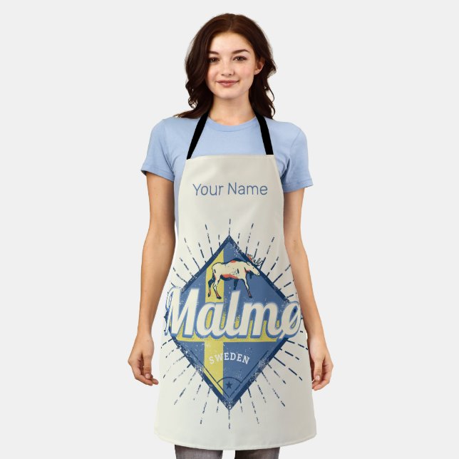 Malmo Sweden Retro Flag Vintage Moose Souvenir Apron (Worn)