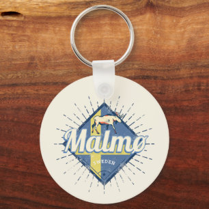Malmo Sweden Retro Flag Vintage Moose Souvenir Key Ring
