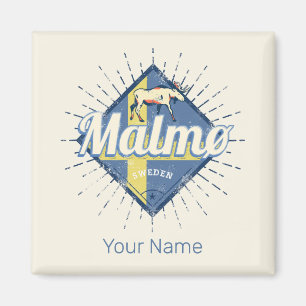 Malmo Sweden Retro Flag Vintage Moose Souvenir Magnet