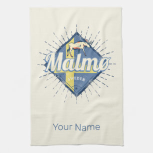 Malmo Sweden Retro Flag Vintage Moose Souvenir Tea Towel