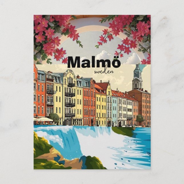 Malmö Sweden Travel Poster Postcard (Front)